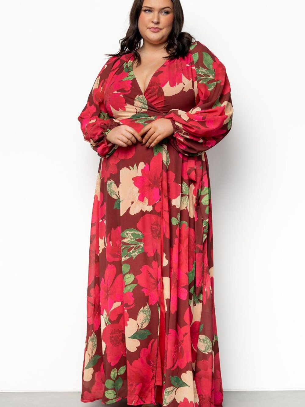 Baltic Born Katinka Wrap Maxi Dress | Burgundy Multi Floral Size SS - Picture 3 of 5
